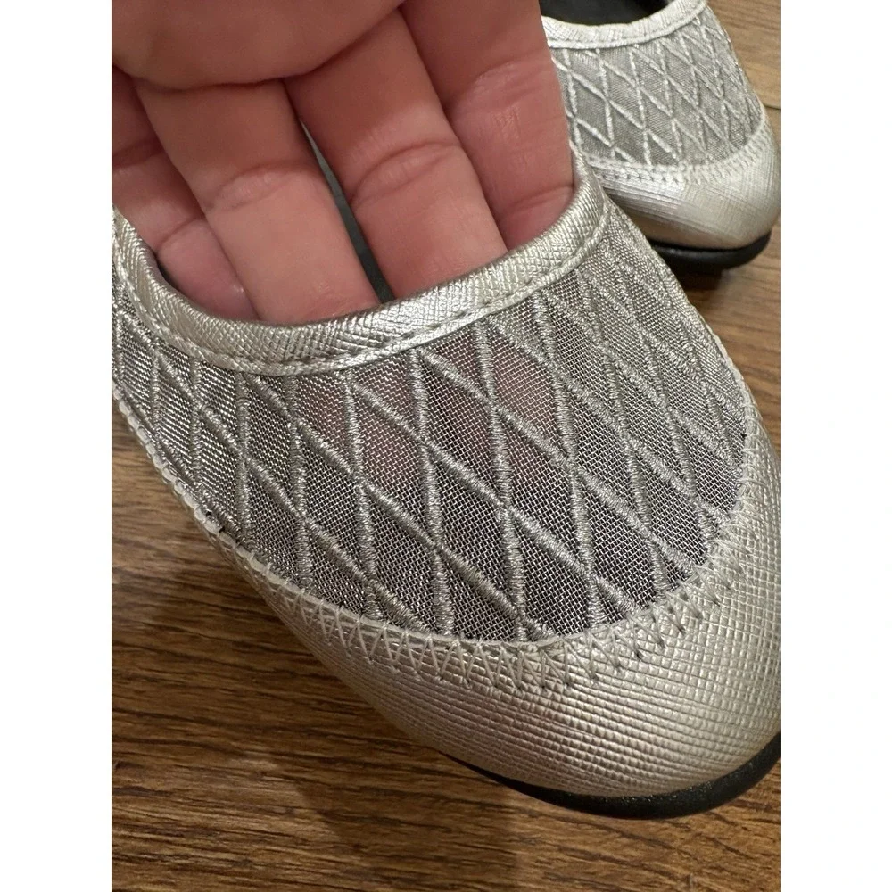 Woman's Ballet Flats Aerosoles Baylee Mary Jane Flat Silver Mesh Metallic Shoes